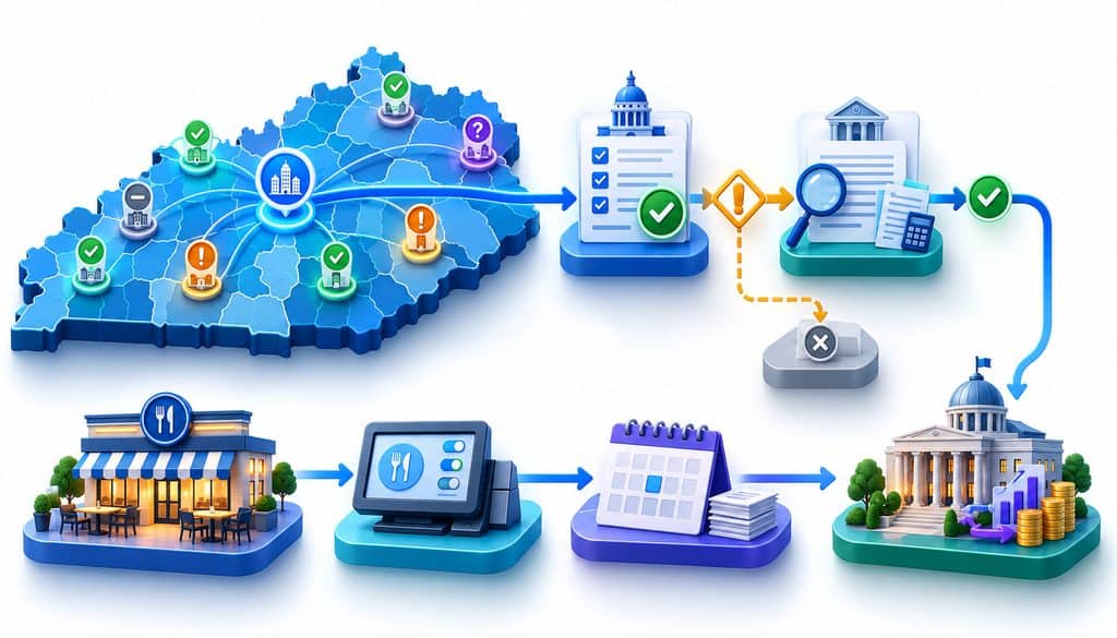 Kentucky city-by-city restaurant tax verification workflow